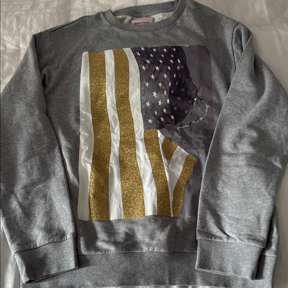 Gray Sweatshirt with American Flag Design/ palm angels designer